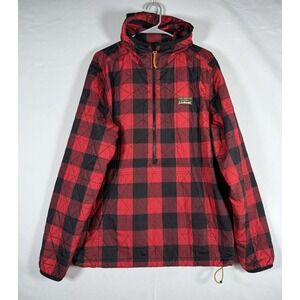 L L Bean Katahdin Jacket XL Tall Red Lumberjack Quilted Pullover 1/2 Zip Hooded